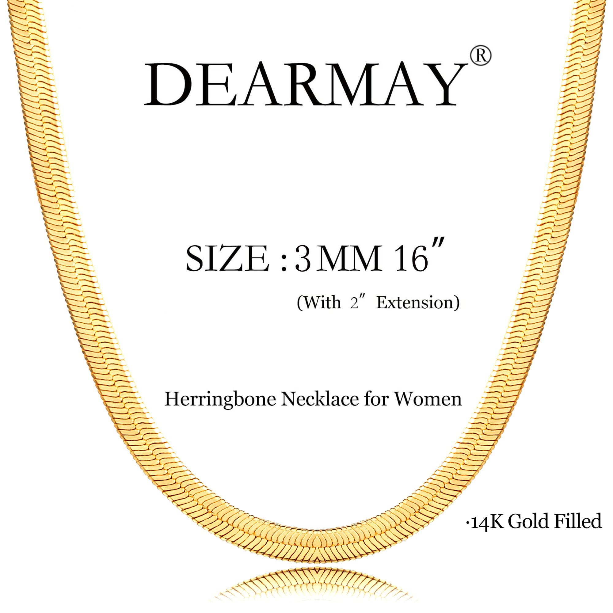 DEARMAY 14K Gold Plated Necklaces for Women, Dainty Gold Herringbone Choker Necklace Thin Layered Snake Chain Jewelry for Gifts