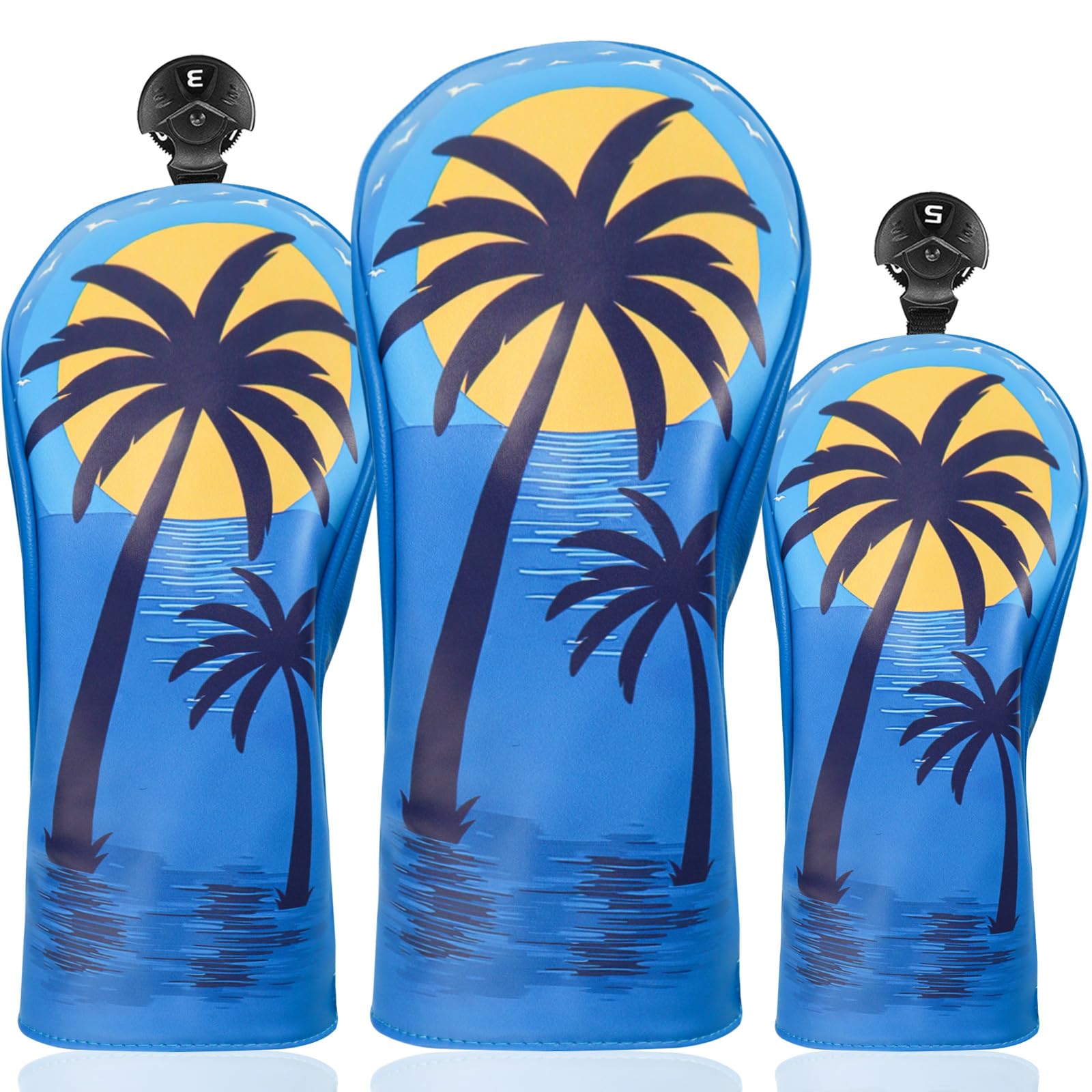 Golf Club Wood Head Covers Magnetic for Long Cover Driver Hybrid Fairway Value 3 Pack Set,Golf Headcovers Stylish Pattern with Interchangeable (Blue)