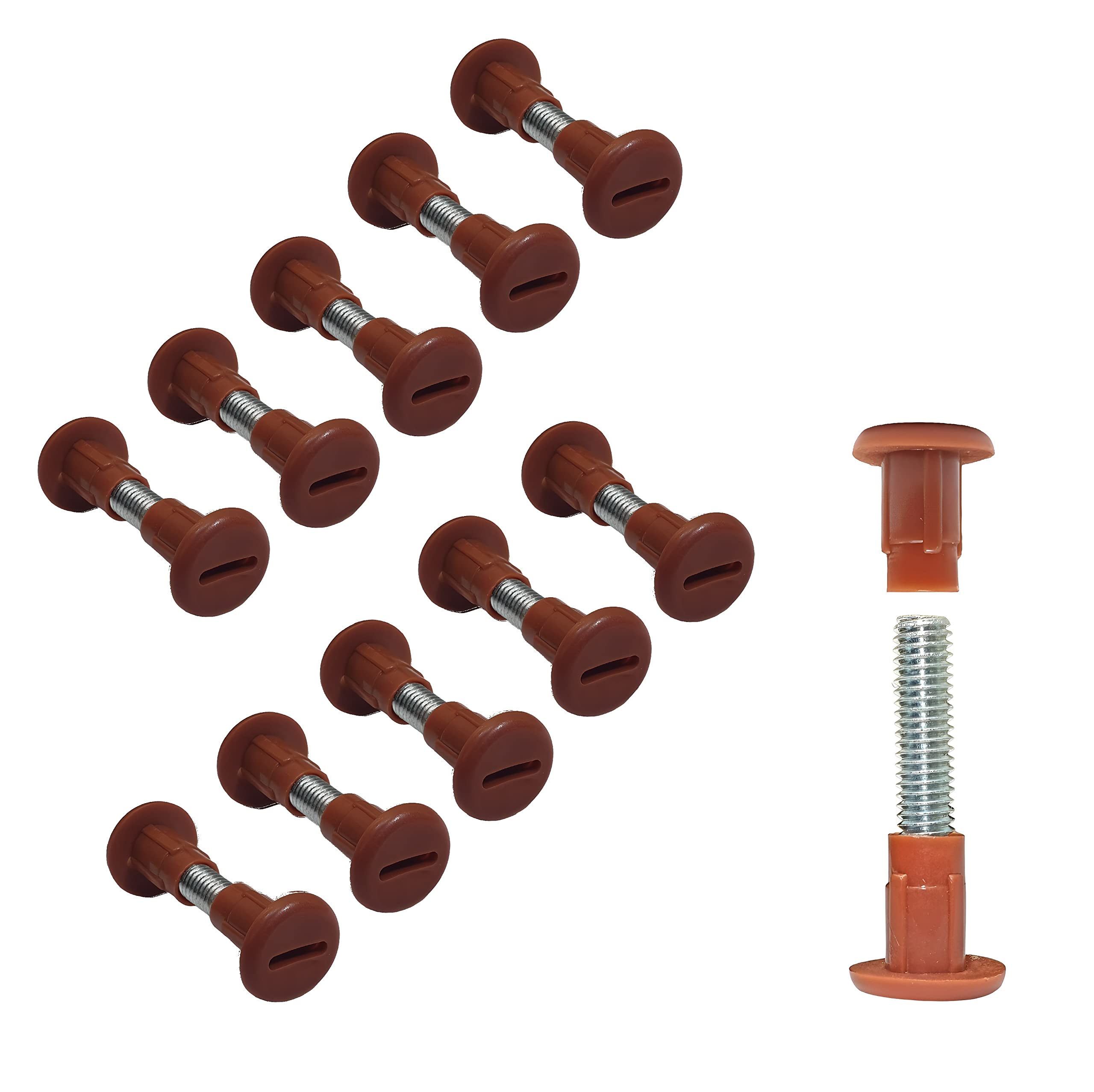 TERF® Cabinet Connecting Jointing Binding Post Screw Bolt M6 (6mm) Steel Threaded Furniture Cabinet Fixing Connector Screw for Join Furniture Thickness 34mm to 40mm Light Brown - Pack of 10