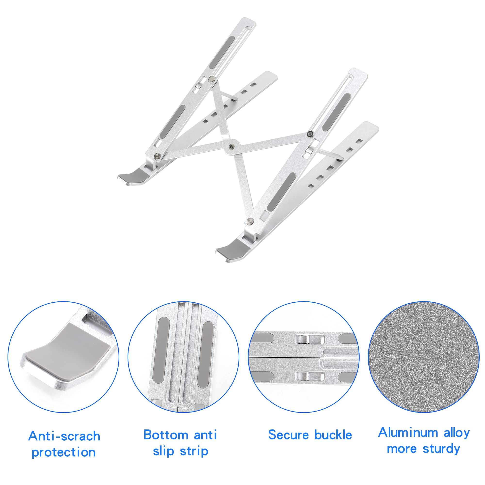 BONFOTO Laptop Stand for Desk, Adjustable Aluminum Foldable Portable Notebook Stand,Compatible with MacBook Air Pro, HP, Lenovo, Dell, More 10-15.6” Laptops and Tablets(Silver)