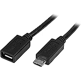 StarTech.com 0.5m 20in Micro-USB Extension Cable - M/F - Micro USB Male to Micro USB Female Cable (USBUBEXT50CM), Black