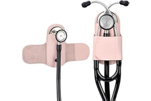 APDTEK Stethoscope Holder with Genuine Leather for Littmann, Most Stethoscope, Stethoscope Holder Hip Clip Holster Accessories for Scrubs for Physicians Students Nurses EMT Left-Hand (Pink)