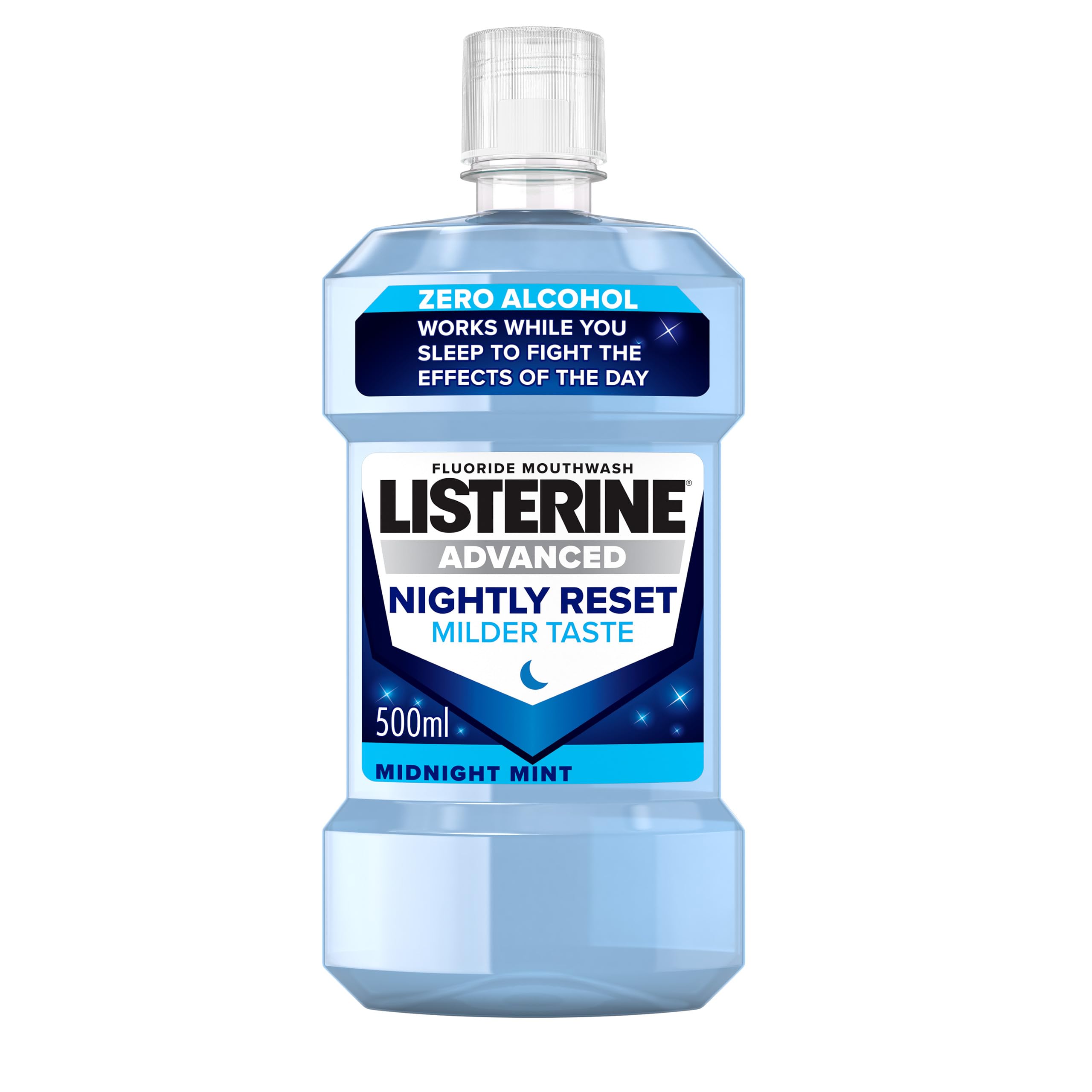 Listerine Advanced Nightly Reset Midnight Mint (Zero Alcohol) Mouthwash (500ml), with Unique Deep-Cleaning Formula to Remineralise Tooth Enamel and Help Prevent Cavities