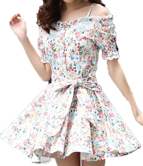 Amazon Co Jp 在庫あり アリ Ali Fashion 2color 肩出し ワンピース 花柄 一字襟 フリル付き 肩開きワンピース 肩 あきワンピース 春ワンピース 肩あき ワンピース レディース ドレス ワンピース 春 夏 ワンピース レディースファッション セクシーワンピース