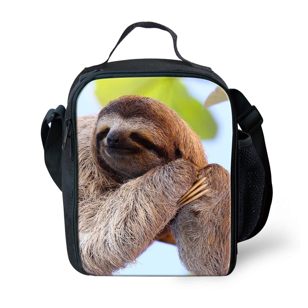 Amzbeauty Kids Back to School Lunch Bag Polyester Durable Insulated Reusable Lunch Box Bag Animal 3D Pattern(Lazy Sloth)