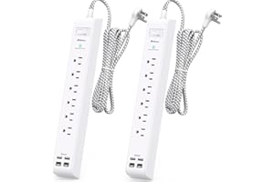 2 Pack Power Bar - Surge Protector with 6 Outlets 4 USB Charging Ports, 5Ft Braided Extension Cord, Flat Plug, Overload Prote