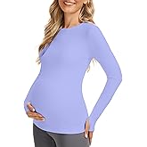 MathCat Maternity Long Sleeve Shirt with Thumbleholes,Pregnancy Casual Tops Athletic Yoga Maternity Shirts
