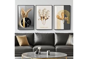 CUSPIN Framed Black and White Modern Luxury Wall Art, 3 Pieces Large Contemporary Prints Paintings Artwork for Walls, Set of 3 Golden Leaf Pictures for Living Room, Hallway, Bedroom, Office Wall Decor 16x24 Inch