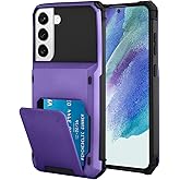 Marphe Wallet Case for Samsung Galaxy S21 FE Case with 4 Card Credit Card Holder Slot Shockproof Cover Hybrid Heavy Duty Protection Armor Phone Case Compatible with Samsung S21 FE, Purple