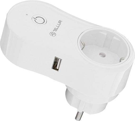 TELLUR Enchufe de CA Smart WiFi Aplicacin para Smartphone Compatible con Alexa y Google Assistant USB 1A 2400W