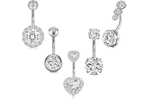 Incaton 14G Belly Button Rings, Stainless Steel Heart Diamond 6mm/10mm Bar Belly Rings For Women, Hypoallergenic Short Bar Na