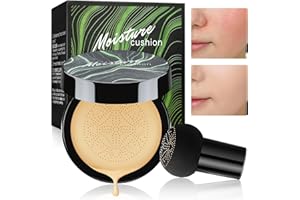 URSOULNEY Mushroom Head Air Cushion CC Cream, Long-Lasting Brightening BB Cream Foundation for Face Makeup and Mature Skin, Moisturizing Full Coverage Self Adjusting Concealer for Even Skin Tone (Buff Beige)