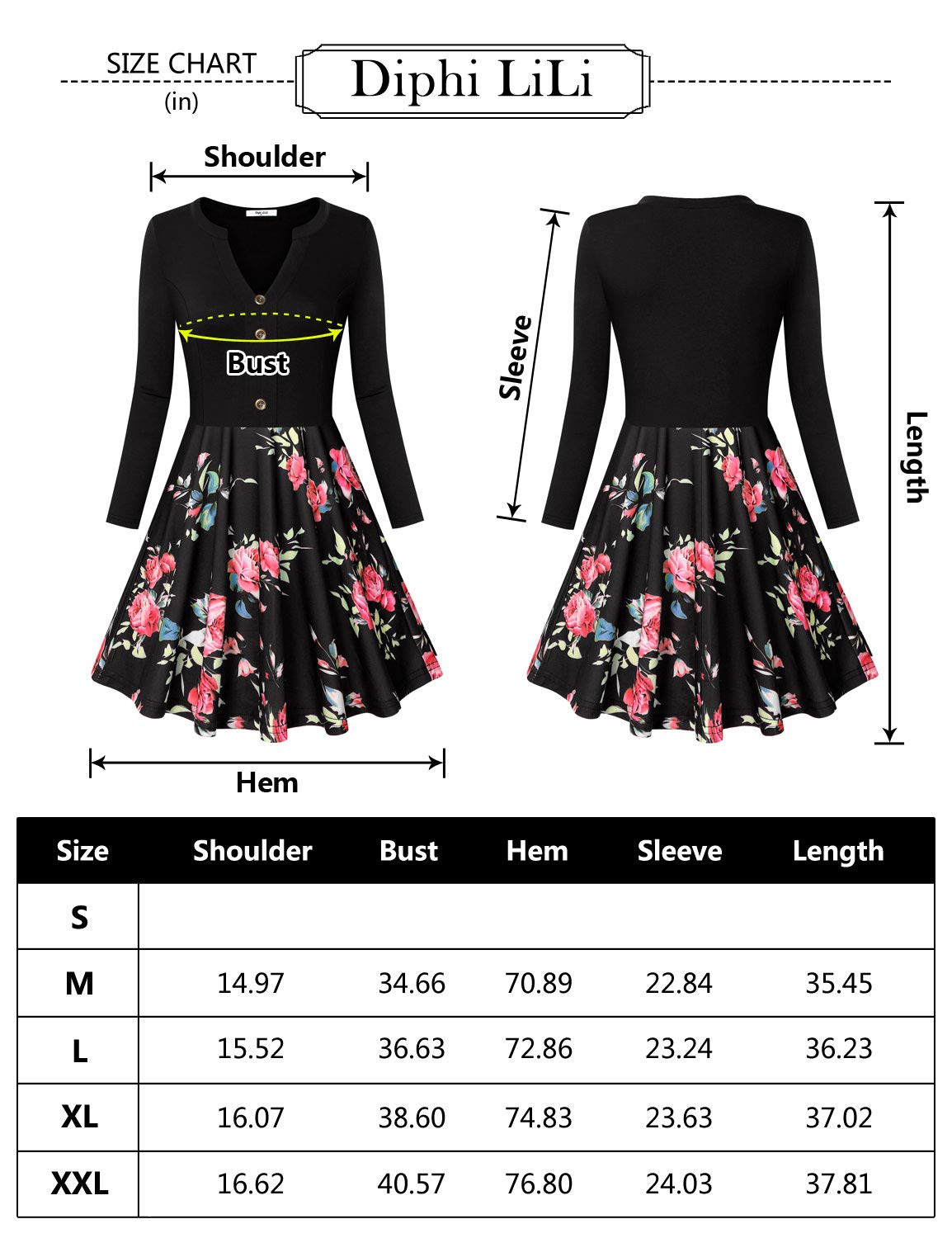 Diphi LiLi Dresses for Women, Ladies Classy 1950s Vintage Dresses V-Neck Loose Fit and Flare Fall Work Dresses for Women Chrysanthemum Yellow XX-Large