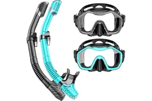 Kwambiri Snorkel Set Adult, Dry-Top Breathing Freely Snorkel Mask, 180° Panoramic View Anti-Fog Snorkel Kit with Mesh Bag for