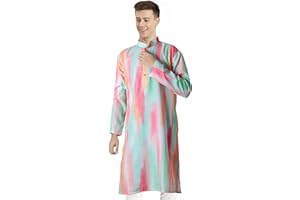 Chandrakala Slim Fit Printed Kurta for Men Cotton Long Sleeve Straight Tunic (MK114-P)