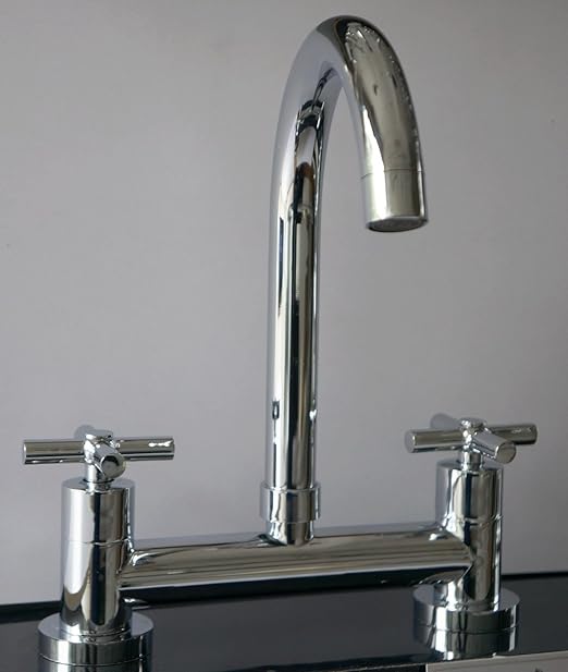 Dual Lever Kitchen Sink Deck Mixer Chrome TAP 1/4 Turn 2 Hole 180MM