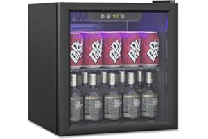 Erivess Compact Beverage Refrigerator,60 Can/1.3 Cubic Feet Mini Fridge with Glass Door for Soda, Beer, or Wine, Under Counter Small Refrigerator with Adjustable Shelves and Digital Display