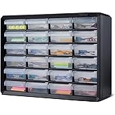 鶹 Basics Storage Cabinet, 24-Drawer Plastic Organizer with Dividers for Office/Craft/Tools, Wall Mountable, 6.3 x 21.3 x