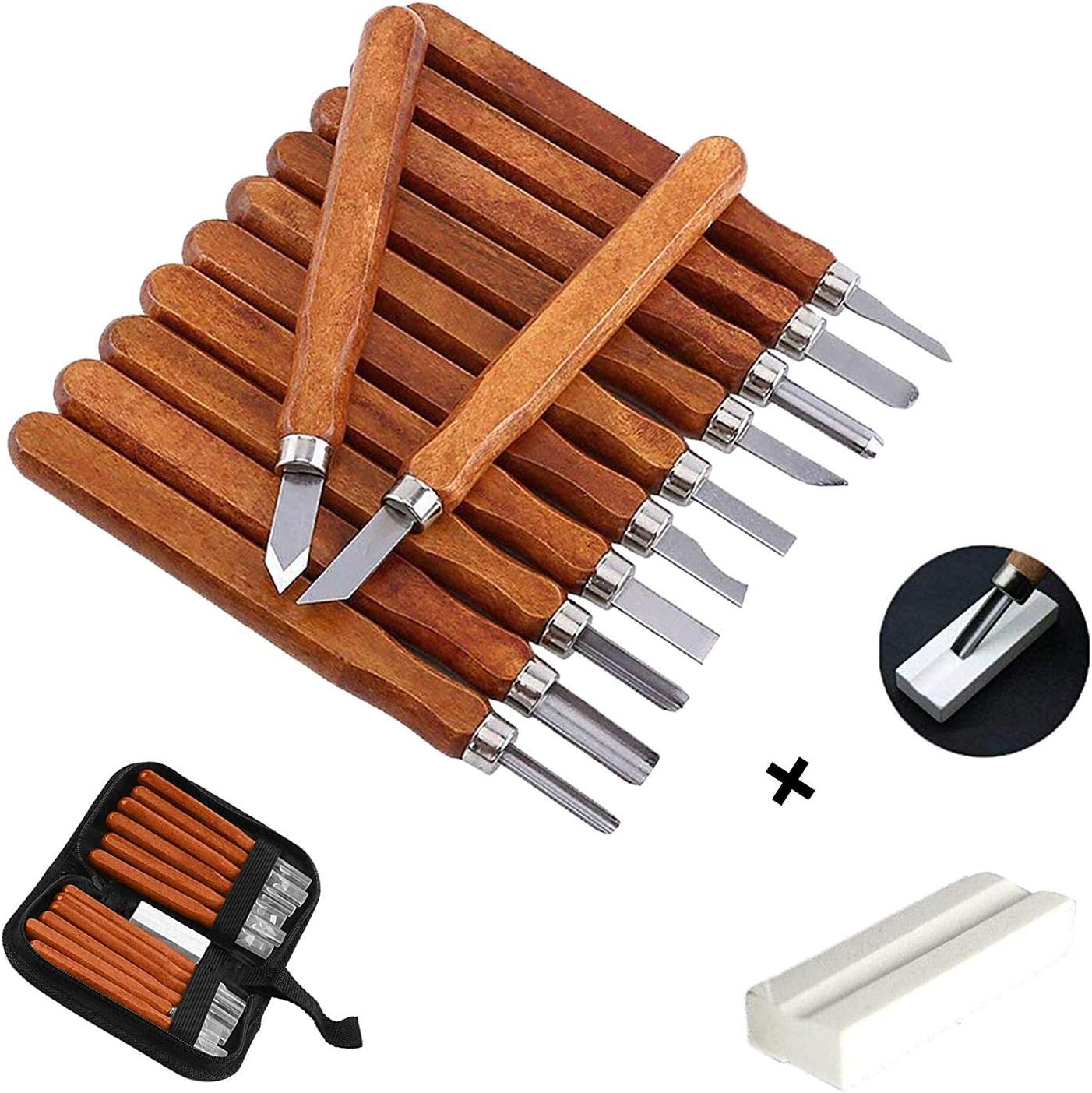 Lot de 12 outils de sculpture sur bois pour débutants avec sac en toile