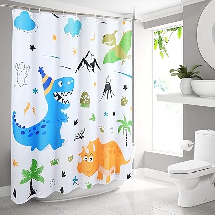 wernnsai dinosaurios cortinas de bano para ninos 180 x 180cm cortina ducha poliester resistente al moho cortina para bano decoracion con ganchos