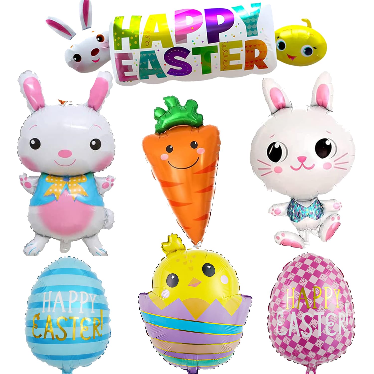 7 Pcs Oversized Easter Bunny Foil Balloons Rabbit Helium Balloons for Easter Party Decorations
