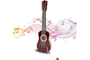 EOOLEOW 16 Inch Kids Toys Ukulele Guitar - 4 Strings Ukulele Musical Instruments Educational Toy with Picks, Mini Guitar Toddler Toys for Boys and Girls (Mahogany Color)