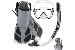 ZEEPORTE Mask Fin Snorkel Set, Travel Size Snorkeling Gear for Adults with Panoramic View Anti-Fog Mask, Trek Fins, Dry Top Snorkel and Gear Bag for Swimming Training, Snorkeling Kit Diving Packages
