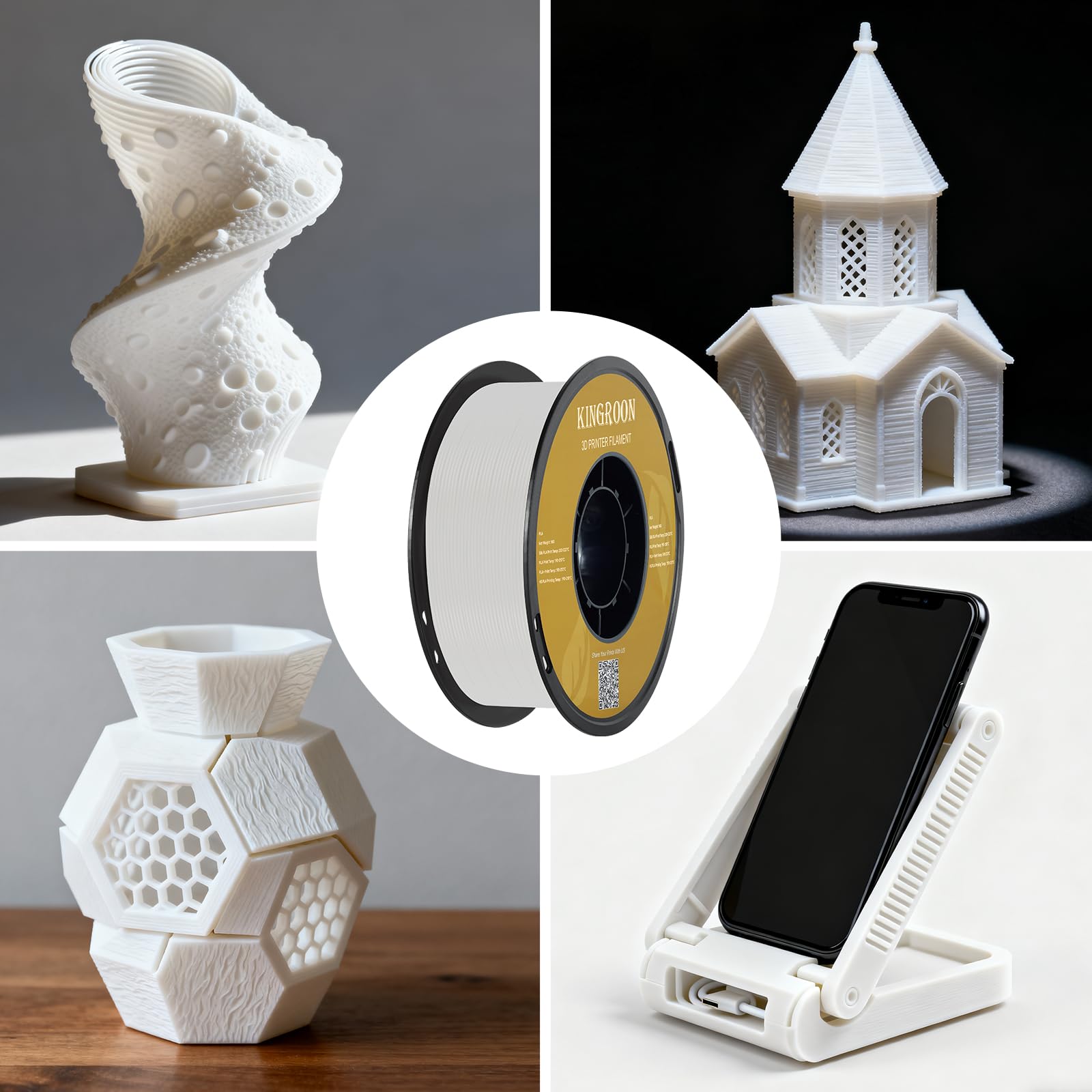 Kingroon PLA Filament 1.75mm, PLA 3D Drucker Filament Maßgenauigkeit +/- 0.03mm, 10KG Spule (22 LBS) PLA Filament für 3D Drucker, Schwarz Weiß Grau Rot Blau Gelb Grün Transparent Orange Silber 8