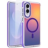 MOWIME Magnetic Case for Samsung Galaxy S25 Edge [Compatible with Magsafe] [Cute Fashion Fluorescent Design] [1 Screen Protector] Slim Translucent Matte Case for Galaxy S25 Edge 6.7", Purple