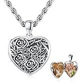 Adnix Locket Necklace 925 Sterling Silver Tree of Life/Sunflower/Rose/Lily of the Valley/Compass Locket That Holds Pictures Memorial Jewelry for Women Wife