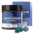 HERBAMAMA L-Methylfolate Gummies - 15mg 5-MTHF Calming Supplement for Adults - Vegan, Non-GMO Methylated Folate (Vitamin B9) for Brain Support - 60 Pectin-Based Blueberry-Flavored Chews