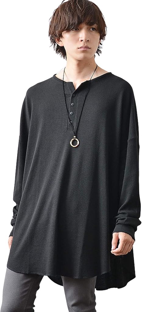 Amazon マイノリティ Minority ワッフルヘンリーロングカットソー Tシャツ メンズ 長袖 ロング丈 オーバーサイズ ロンt Tシャツ カットソー 通販
