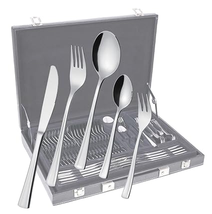 GRÄWE Besteckkoffer für 12 Personen aus Edelstahl, Besteckset 60-teilig, nickelfrei, rostfrei, handpoliert, spülmaschinengeei