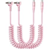 90 Degree USB A to USB C Cable Coiled, 3FT USB C Cable 3A Fast Charging | 2Pack USB Type C Cable for Car Compatible with iPhone 18/17/16/15/Galaxy S26 S25 and More USB C Devices-Pink