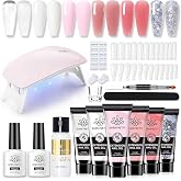 BORN PRETTY Poly Nail Extension Gel Kit-6 Colors Poly Nails Gel Kit | Nude Clear Jelly Pink All In One Kit Builder Glue Gel with Nail Lamp Base Top Coat Set Nail Forms French Manicure Set for DIY