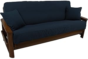 Blazing Needles Solid Twill 8" to 9" Futon Cover Set with 2 Throw Pillows (Set of 3), Full, Navy