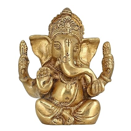 Artvarko Brass Metal Lord Ganesha Ganpati Religious Metal Statue Idol Ganesh Murti Home Decor for Puja Size - Height 4.25 Inches Weight 750 gm
