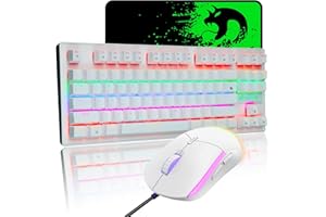 Mechanical Gaming Keyboard Blue Switch Mini 87 Keys Wired Rainbow LED Backlit Keyboard Professional Lightweight Gaming Mouse 