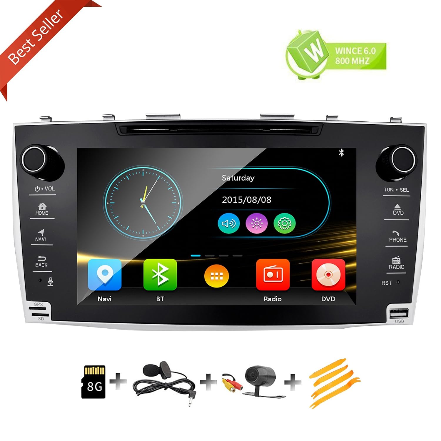 8 Inch Touch Screen Car Stereo GPS Navigation Removal Tool Kit Rear Camera Included for Toyota Camry 2007 2008 2009 2010 2011 in Dash Radio DVD CD Player Head Unit Receiver iPod Bluetooth USB SD