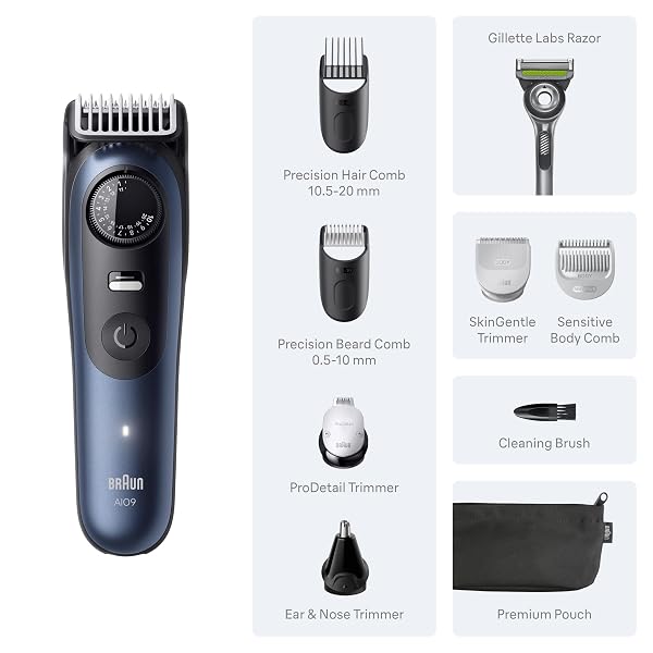 BRAUN SERIES 9 ALL-IN-ONE BEARD & BODY GROOMING KIT FOR MEN, CORDLESS TRIMMER, HAIR CLIPPERS & SHAVER FOR FACE, HAIR & BODY WITH GILLETTE LABS RAZOR, AIO 9530