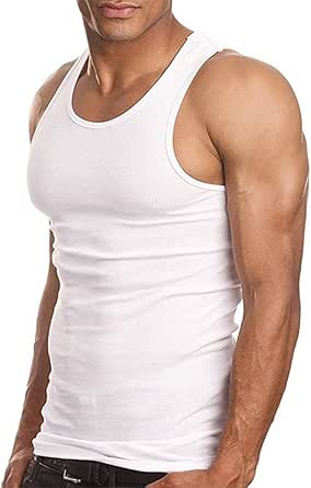 3 PACK Men's Wife Beater A Shirt Muscle Tank Top Gym Work Out White