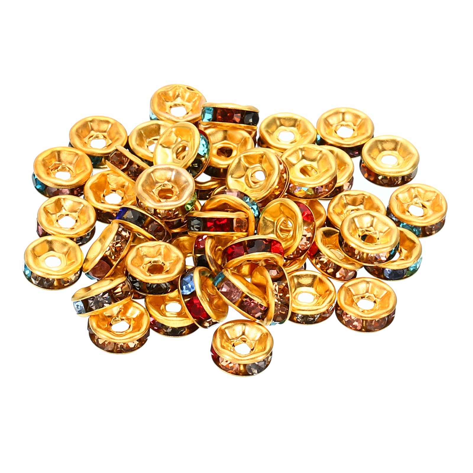 PATIKIL 6mm Spacer Beads, 100pcs Bead Spacers Rondelle Spacer Beads Rhinestone Charm Small Round Bulk Glass Beads Crystal for Making Bracelets Necklaces DIY, Gold Colorful