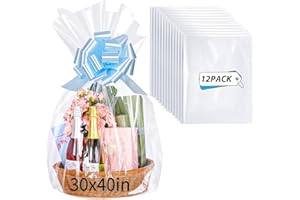 woric 12PCS Large Cellophane Bags 30x40 Inch Clear Cello Gift Bags Christmas Cellophane Wrap for Thanksgiving Candy Gift Baskets Baby Bridal Shower Wedding Party favor Birthday Christmas