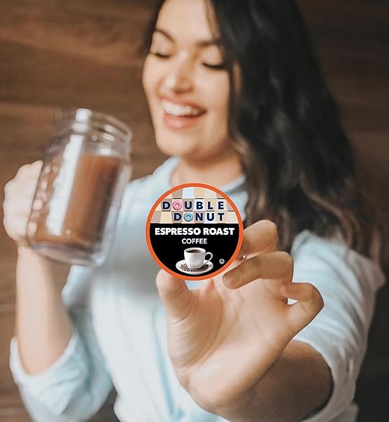 DOUBLE DONUT COFFEE ESPRESSO ROAST BLEND IN RECYCLABLE SINGLE SERVE ESPRESSO PODS FOR THE KEURIG K CUP MACHINE, 24 COUNT