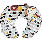 Boppy Tummy Time Prop, Black and White Modern Rainbows with Teething Toys, A Smaller Size for Comfortable Tummy Time, Attached Toys Encourage Neck and Shoulder Strength Building