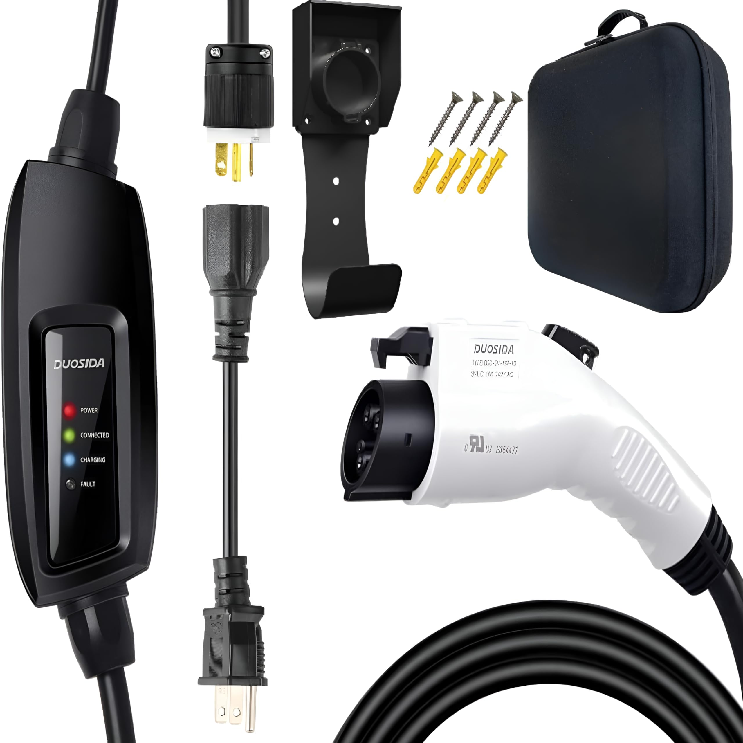 Photo 1 of Duosida EV Charger – Level 1 & 2 Compatible | 16A, 120-240V | J1772 (NEMA 6-20 with Adapter for NEMA5-15) | 25FT Rugged Cable | Up to 3X Faster Charging | Portable Home EV Charging