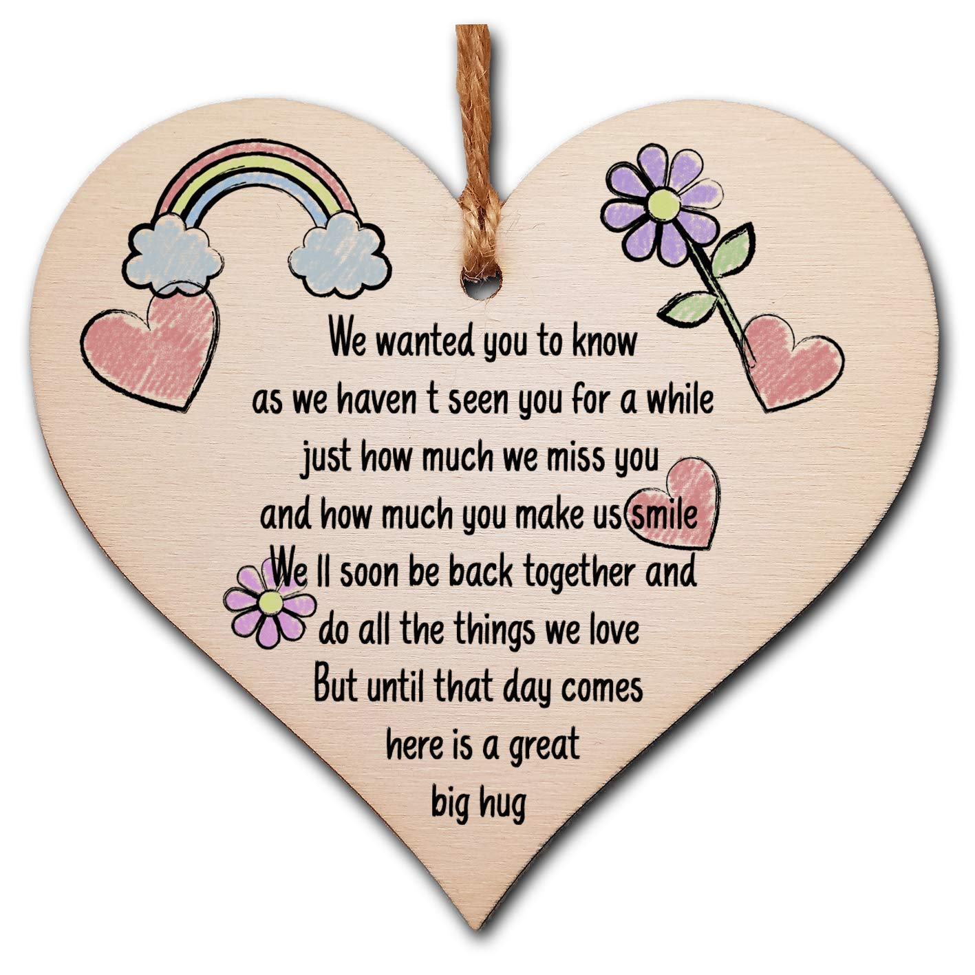 Thinking of You Heart Plaque – Wooden Hanging Gift Sign with Twine – Letterbox-Friendly Keepsake – 10x10cm Italian Plywood – Thoughtful Present for Loved Ones Far Away or Going Through a Hard Time