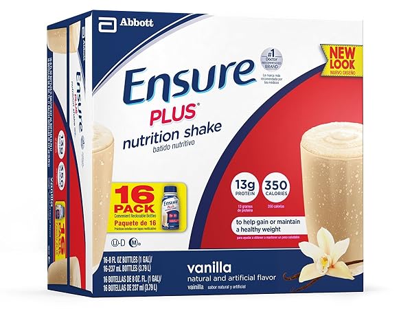 ENSURE PLUS NUTRITION SHAKE, VANILLA, 8 OUNCES, 16 COUNT