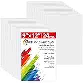 Simetufy 24 Pack 9 x 12 inch Flat Canvas Boards for Painting- 8oz Gesso Primed Acid-Free 100% Cotton Canvas Panels for Acrylics Oil Watercolor Tempera Paints