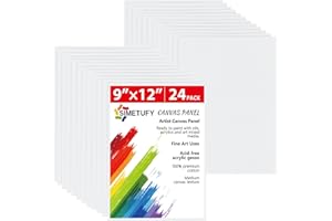 Simetufy 24 Pack 9 x 12 inch Flat Canvas Boards for Painting- 8oz Gesso Primed Acid-Free 100% Cotton Canvas Panels for Acrylics Oil Watercolor Tempera Paints